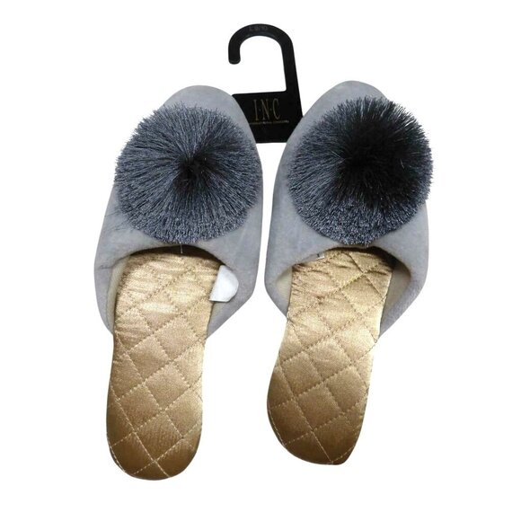 INC International Concepts INC Tassel Pom Pom Slippers, Gray, Sz. XL - Picture 3 of 7